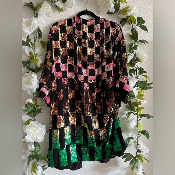 Multicolored checkered sequin long jacket - Picture 7 of 7